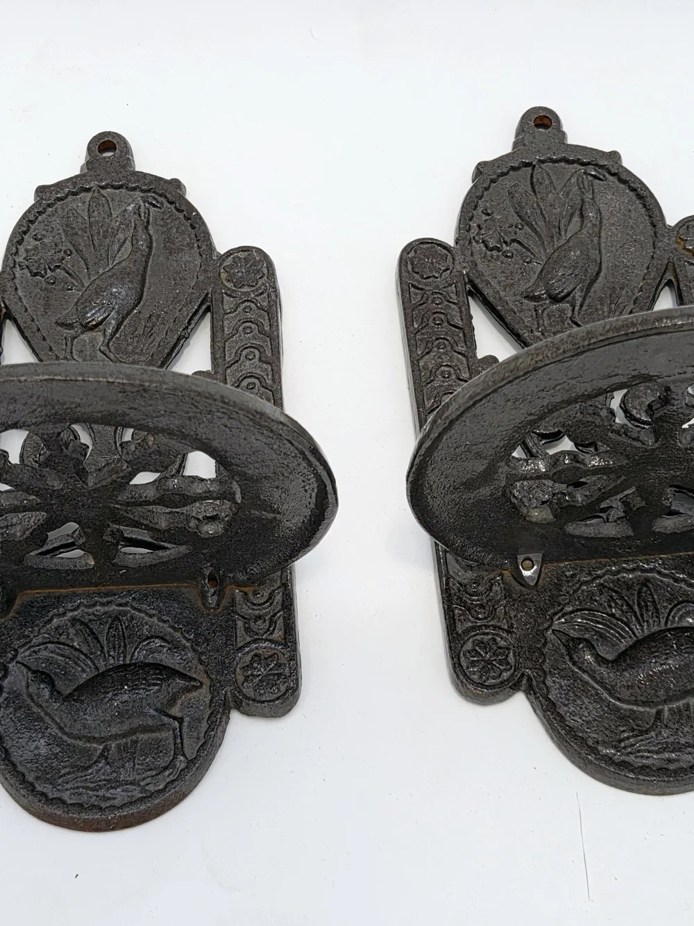 Antique Cast Iron Kiwi Bird Wall Mount Sconces, a Pair